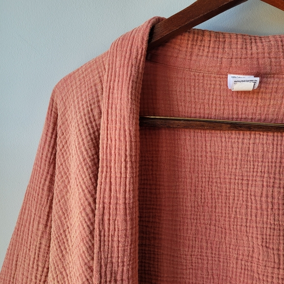 NWOT 100% Cotton Seersucker Oversized Coral Tie Front Kimono Sweater - Picture 8 of 15